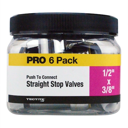 Apollo 1/2 in. Chromed Brass Push-To-Connect x 3/8 in. O.D. Comp. 1/4-turn Straight Stop Valve Jar, 6PK FSBVS1238C6JR
